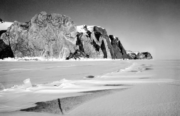 Vinter Baikal Och Snö Sjön Skönheten Naturen Baikal Vintern — Stockfoto