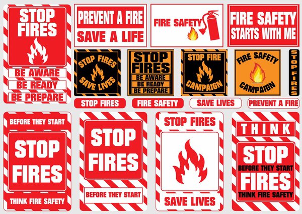 набор символов стоп-пожара (будьте внимательны, будьте готовы, будьте готовы, спасайте жизни, пожарную безопасность, предотвращайте пожар, кампанию)
