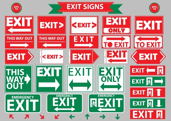 Serie di segnali di uscita di emergenza. illustrazione vettoriale piatta — Vettoriale Stock