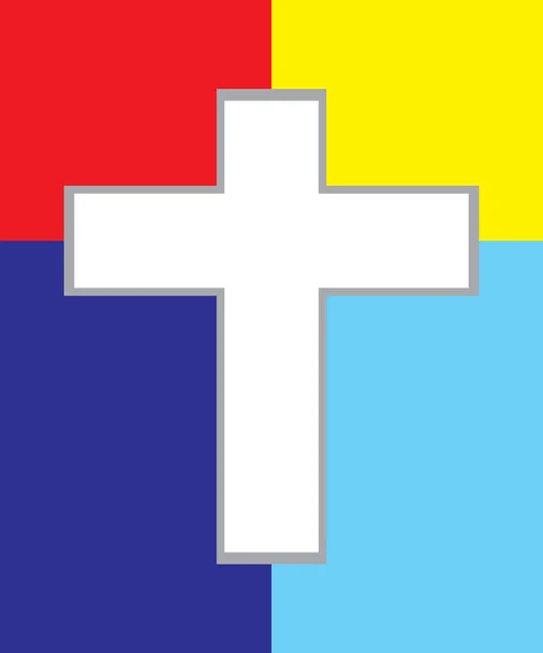 Cruz blanca de Jesús sobre fondo colorido — Vector de stock