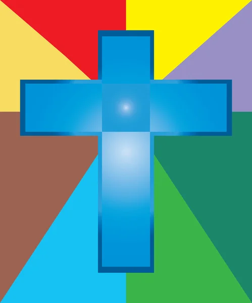 Blue Jesus Cross on Colorful Background — Stock Vector