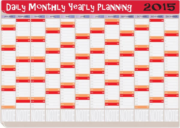 Daily Monthly Yearly Planning Chart Year 2015 — Stock Vector