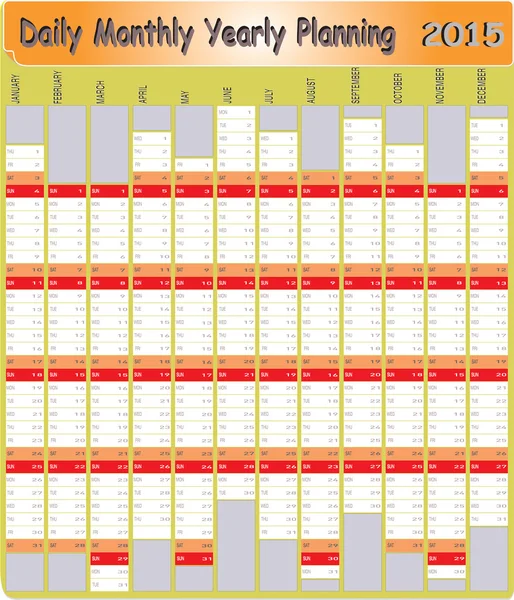 Daily Monthly Yearly 2015 Planning Chart — Stock Vector