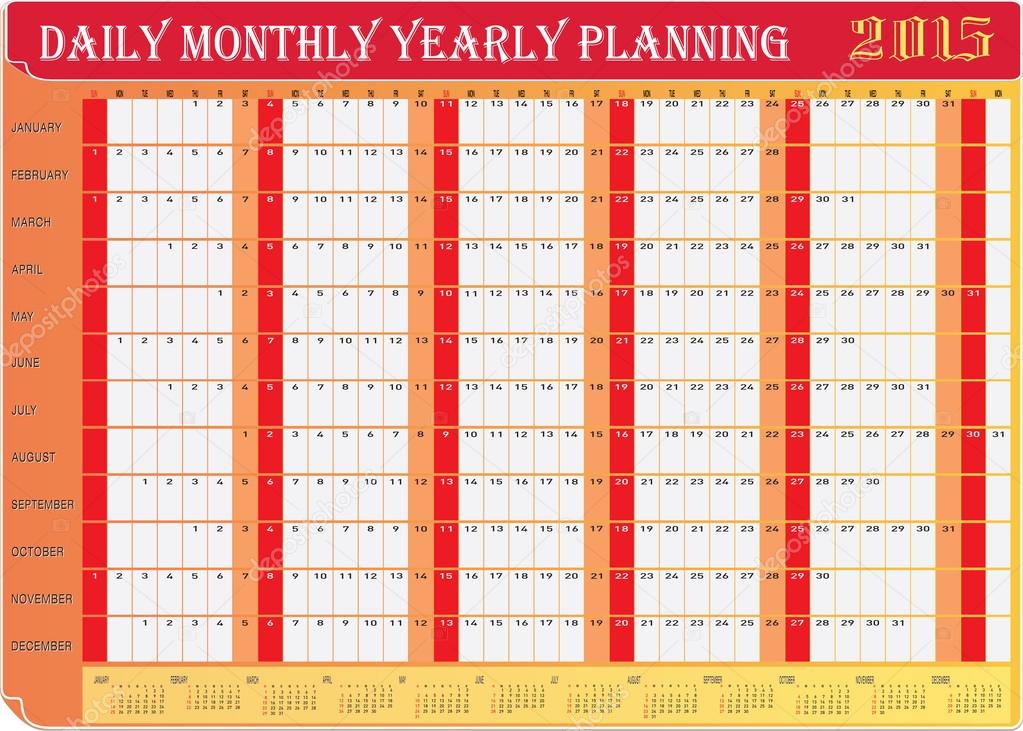 Planning Chart of All Daily Monthly Yearly 2015