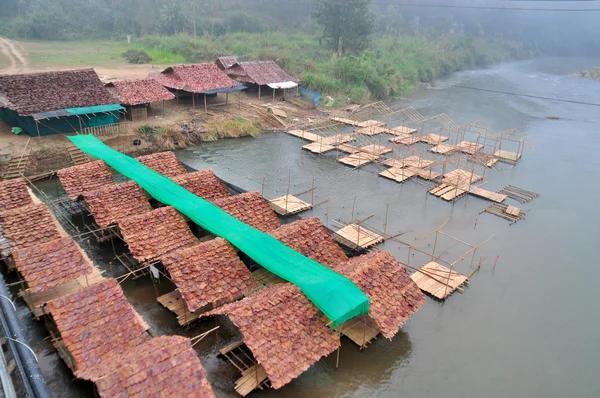 Restaurant Bamboo Raft on River on Pai River Maehongson Thailand — Stock Photo, Image