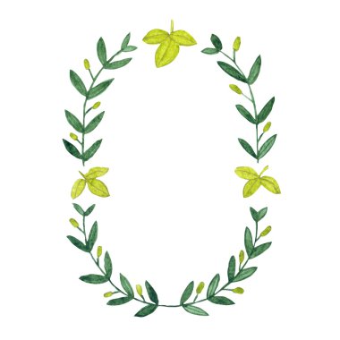 Watercolor olive wreath. Isolated illustration on white backgrou