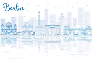 Anahat Berlin siluetinin mavi binalar ve yansımalar. 