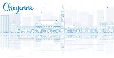 Mavi binalar ve yansımaları ile Anahat Cheyenne silueti. 