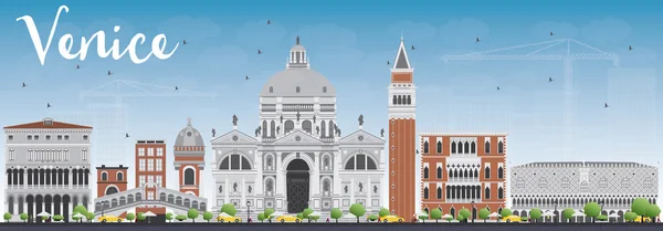 Silueta Venice Skyline con edificios grises y rojos . — Archivo Imágenes Vectoriales