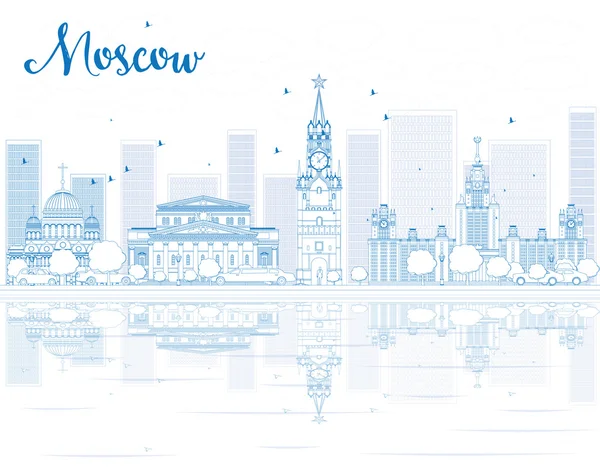 Overzichts skyline van Moskou met blauwe bezienswaardigheden. — Stockvector