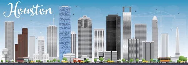 Gri Binalar ve Mavi Gökyüzü ile Houston Skyline. — Stok Vektör