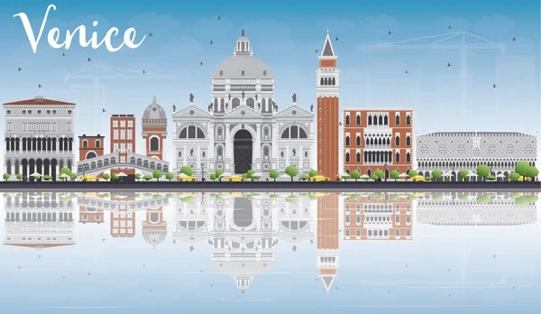 Silueta del horizonte de Venecia con edificios grises y reflexiones . — Archivo Imágenes Vectoriales