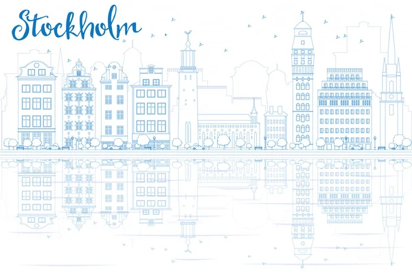 Plan Stockholm Skyline avec bâtiments bleus et reflets . — Image vectorielle