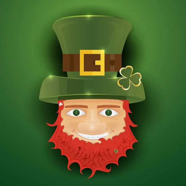 Retrato de Leprechaun. Homem irlandês com folha de trevo e chapéu. St. . —  Vetores de Stock