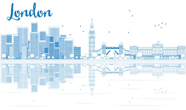 Overzichts skyline van Londen met blauwe wolkenkrabbers en reflecties. — Stockvector