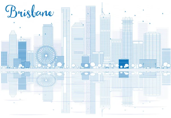 Esboço Brisbane skyline com edifícios azuis e reflexões . — Vetor de Stock