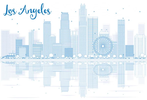 Очертания Лос-Анджелеса с синими зданиями и отражениями . — стоковый вектор