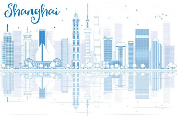 Outline Shanghai skyline with blue skyscrapers and reflections. — Stock Vector