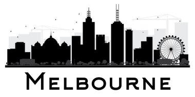 Melbourne City silueti siyah beyaz siluet.