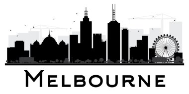 Melbourne City skyline black and white silhouette. clipart