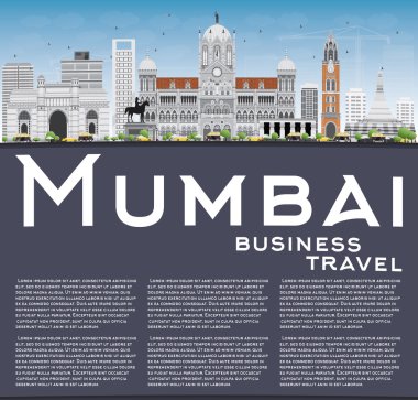 Mumbai manzarası gri simge ve mavi gökyüzü ile.