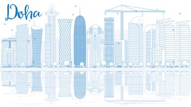 Outline Doha skyline with blue skyscrapers.