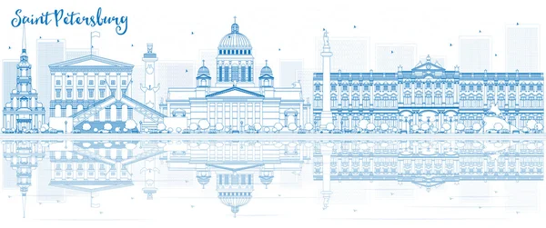 Bosquear San Petersburgo skyline con edificios azules y reflejar — Vector de stock