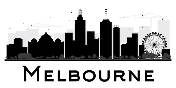 Línea del horizonte de Melbourne City silueta en blanco y negro . — Archivo Imágenes Vectoriales