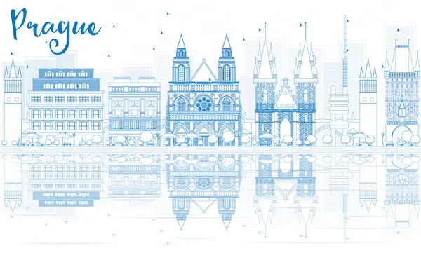 Mavi binalar ve yansımalar ile Anahat Prag silueti. — Stok Vektör