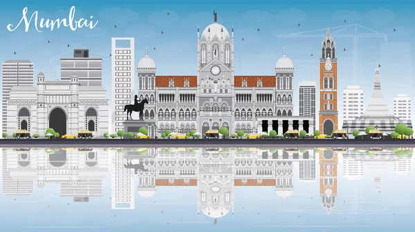 Mumbai Skyline a szürke tereptárgyak, kék ég és reflexiók. — Stock Vector