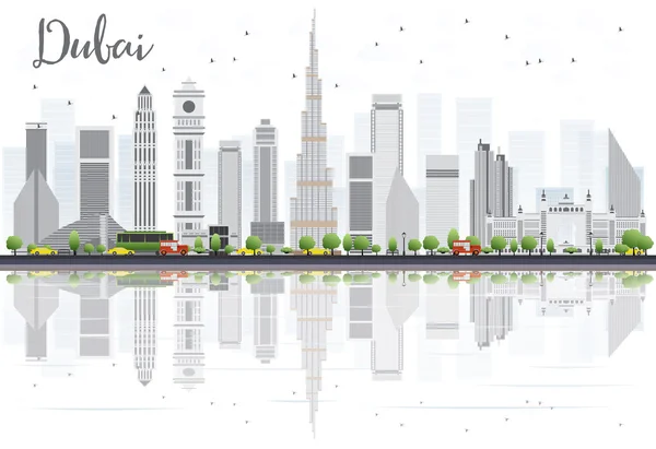Panoramę Dubaju z szarymi drapaczami chmur i Izolami refleksjami — Wektor stockowy