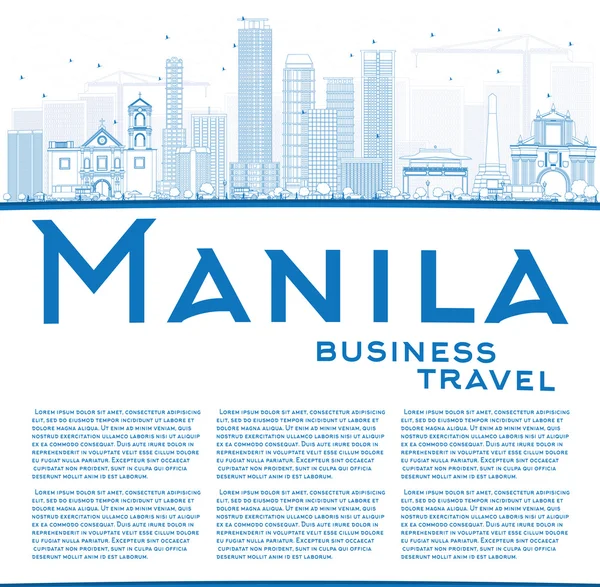 Esquema de Manila Skyline con edificios azules . — Vector de stock