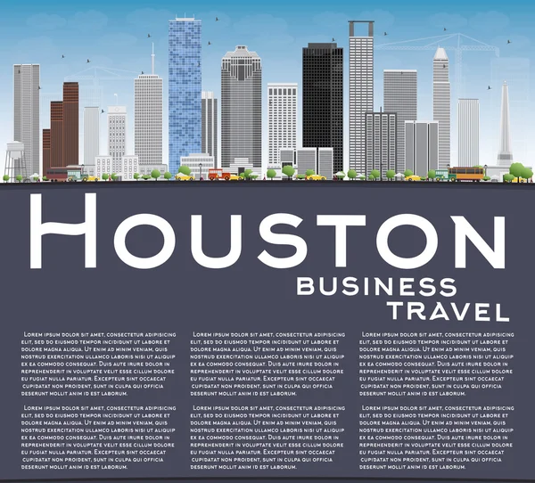 Skyline van Houston met grijze gebouwen en blauwe lucht. — Stockvector