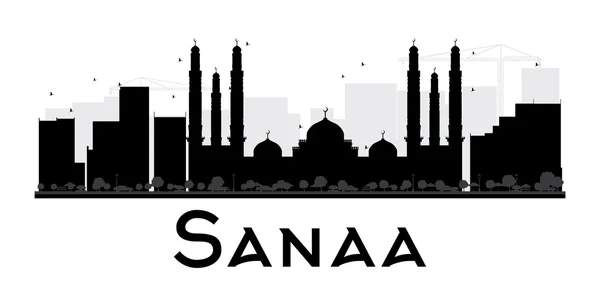 Ciudad Sanaa skyline silueta en blanco y negro . — Vector de stock