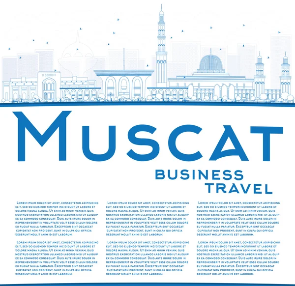 Outline Muscat skyline med blå byggnader. — Stock vektor