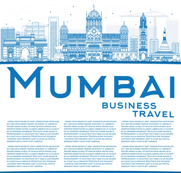Zarys Mumbai panoramę z zabytków niebieski. — Wektor stockowy