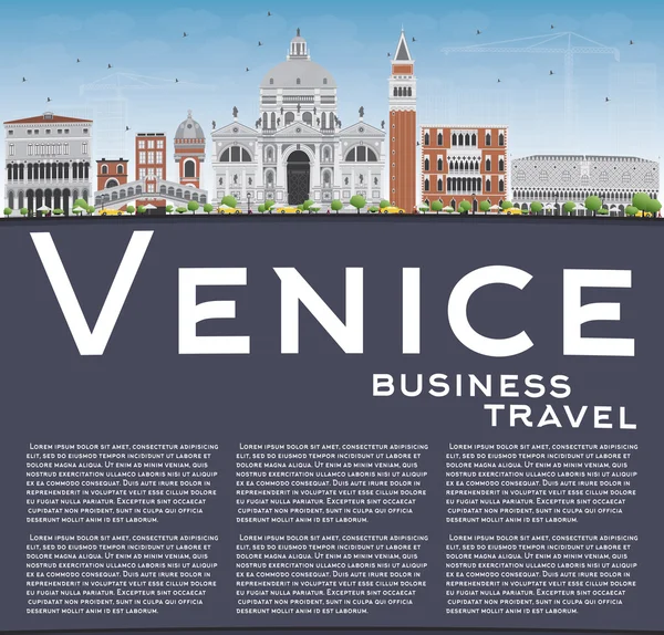 Silueta Venice Skyline con edificios grises y marrones . — Vector de stock