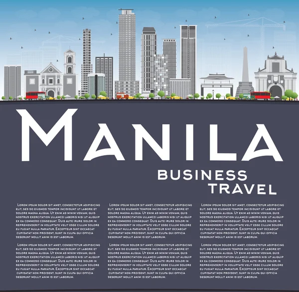 Manila Skyline with Gray Buildings and Blue Sky. — Stock Vector