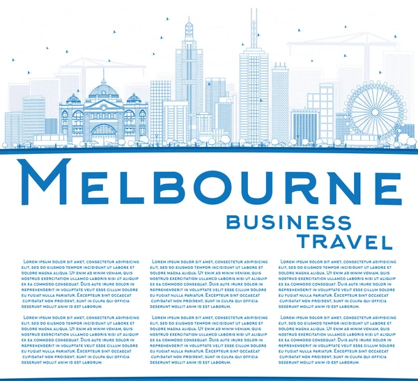 Esquema de Melbourne Skyline con edificios azules . — Vector de stock