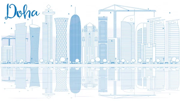 Outline Doha skyline with blue skyscrapers. — ストックベクタ