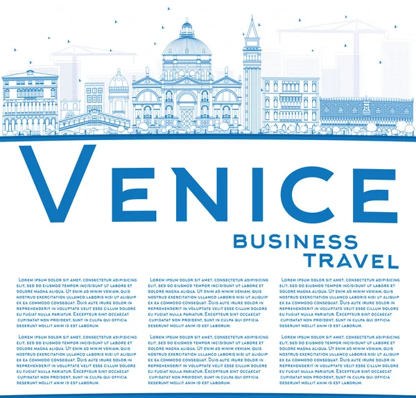Силуэт горизонта Венеции с голубыми зданиями . — стоковый вектор