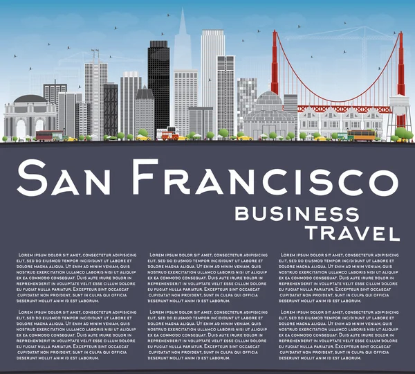 Skyline San Francisco avec bâtiments gris et ciel bleu . — Image vectorielle
