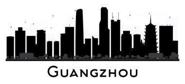 Guangzhou City silueti siyah beyaz siluet. 