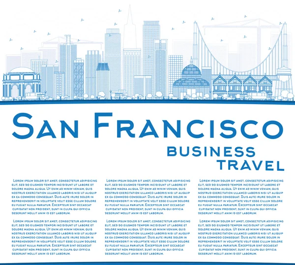 Umriss der Skyline von San Francisco mit blauen Gebäuden. — Stockvektor
