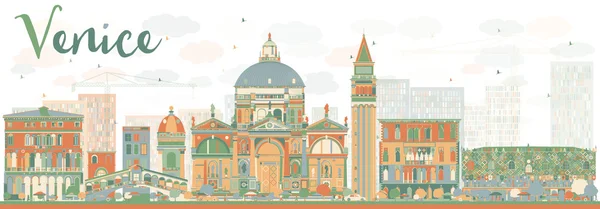 抽象的なヴェネツィアのスカイラインシルエットと色の建物. — ストックベクタ