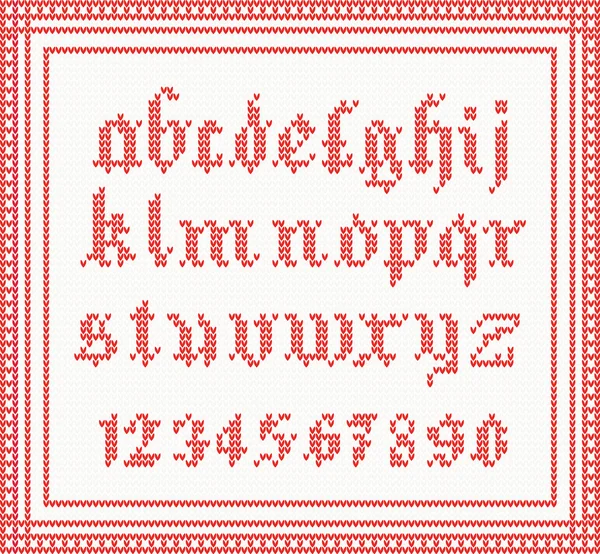 Christmas Font: knitted gothic alphabet in red color. — Stock Vector
