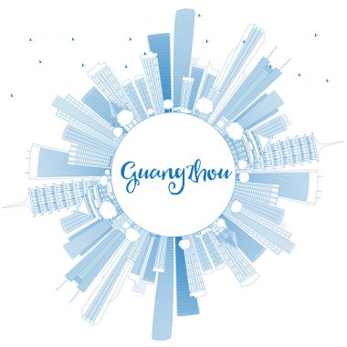 Mavi Binalar ve Kopya Alanı ile Anahat Guangzhou Skyline. 