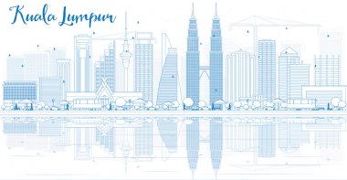 Outline Kuala Lumpur Skyline with Blue Buildings and Reflections clipart