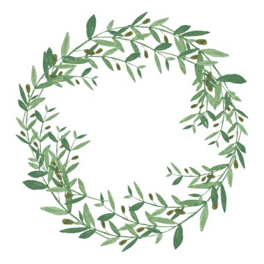Watercolor olive wreath. Isolated illustration on white backgrou