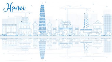 Mavi Yerler ve yansımaları ile Anahat Hanoi silueti.
